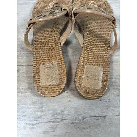 Tory Burch Brown Snake Skin Women's‎ Thong Logo Sandal Size 10M- EUC - Picture 6 of 9